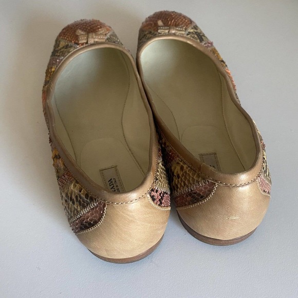 Prada Ballet Flat Leather Snake Python Patchwork Bow Brown Beige Orange … - Picture 7 of 12